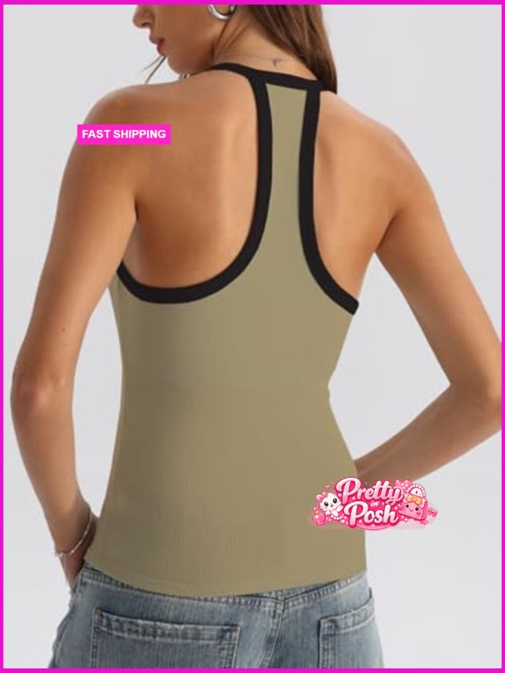 Cotton Tank Top with Built-in Shelf Bra Sleeveless Racerback Fitted Cami - Picture 2 of 7